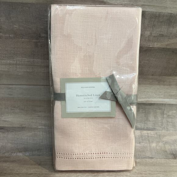 Williams Sonoma Linen Double Hemstitch Dinner Napkins Set of 4 PINK 22x22 NIP - Picture 1 of 6